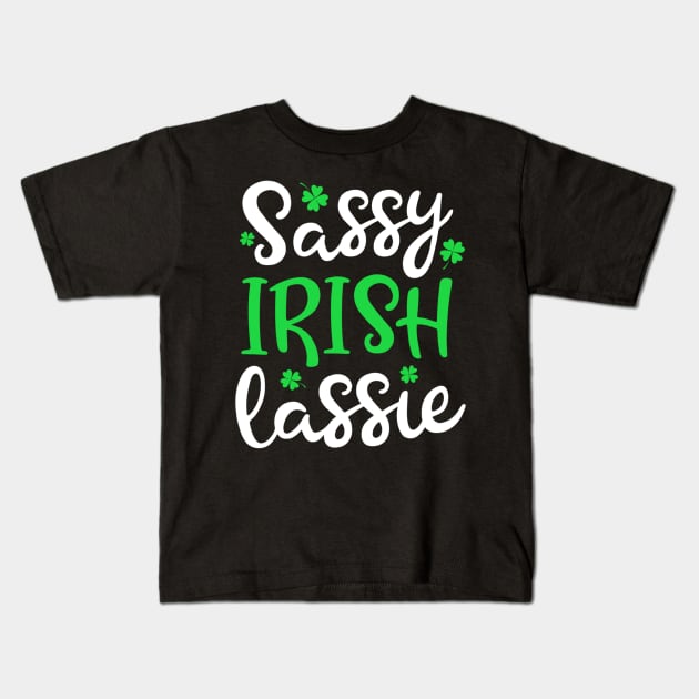 Sassy Irish Lassie Shamrock St Patrick’s Day Girl Shirt Kids T-Shirt by Rozel Clothing